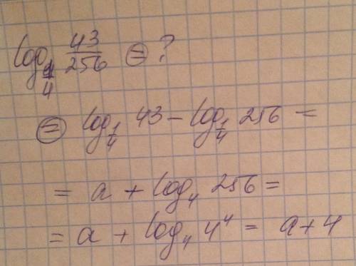 Решить известно что log 43 по основанию 1/4 =a найдите log 43/256 по основанию 1/4