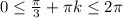 0\leq\frac{ \pi }{3}+ \pi k\leq2 \pi