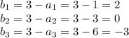 b_1=3-a_1=3-1=2 \\ b_2=3-a_2=3-3=0 \\ b_3=3-a_3=3-6=-3