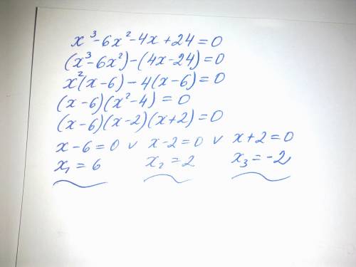 Решите уравнение: x³-6x²-4x+24=0 распишите подробно.