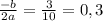 \frac{-b}{2a} = \frac{3}{10} = 0,3