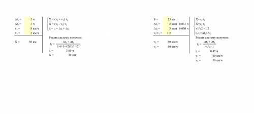 Решить 2 в excel №1 из пункта а в пункт в, расстояние между которыми 25 км, одновременно выехали авт