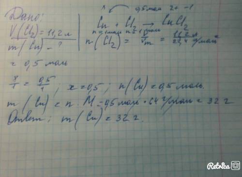 Рассчитайте массу меди, необходимую для взаимодействия с 11,2 л хлора (н.у.)