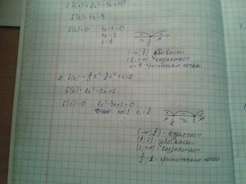 Найдите промежутки возрастания и убывания,критические точки функции: f(x)=2x-3x+10