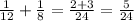 \frac{1}{12} + \frac{1}{8} = \frac{2+3}{24} = \frac{5}{24}