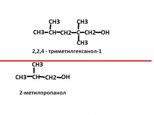 Написать формулы веществ: 1) 2,2,4-триметилгексанол-1 2) 2-метилпропанол-1