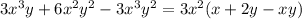 3 x^{3} y+6 x^{2} y^{2} -3 x^{3} y^{2} =3 x^{2} (x+2y-xy)