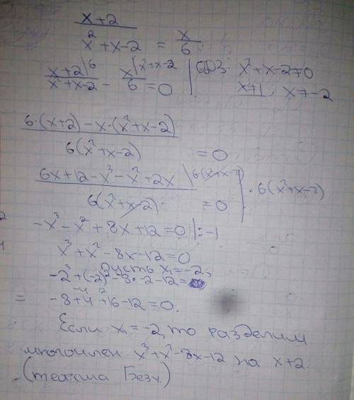 (х+2)/(х2+х-2)=х/6 решить уравнение