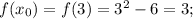 f(x_0)=f(3)=3^2-6=3;