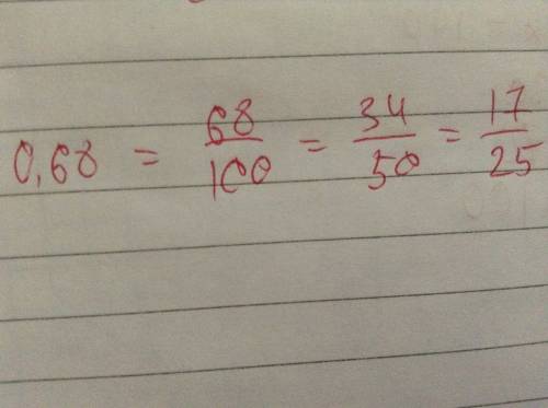 Представьте число 0.68 в виде обыкновенной несократимой дроби.