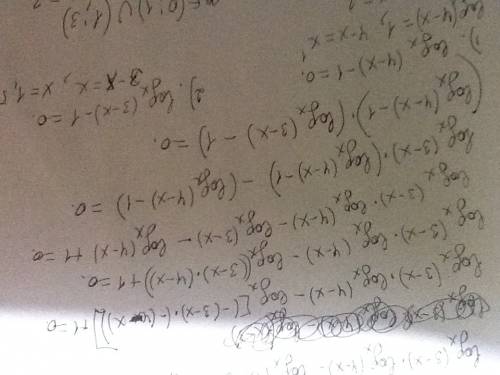 Log x(3-x)*log x(4-x)-log x(x^2-7x+12)+1=0