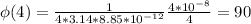 \phi(4) = \frac{1}{4*3.14*8.85*10^{-12}} \frac{4*10^{-8}}{4} =90