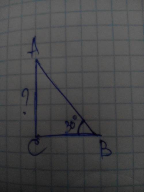 Площадь прямоугольного треугольника равна . один из острых углов равна 30 градусов. найти длину кате