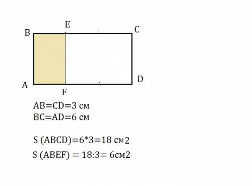 Начерти в тетради прямоугольник со сторонами 3 см и 6 см раскрасьего третью часть и вычесли его площ