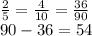 \frac{2}{5}=\frac{4}{10}=\frac{36}{90} \\ &#10;90-36=54