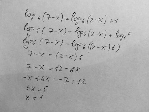 Log6(7-x)=log6(2-x)+1 только распишите поподробнее если можете