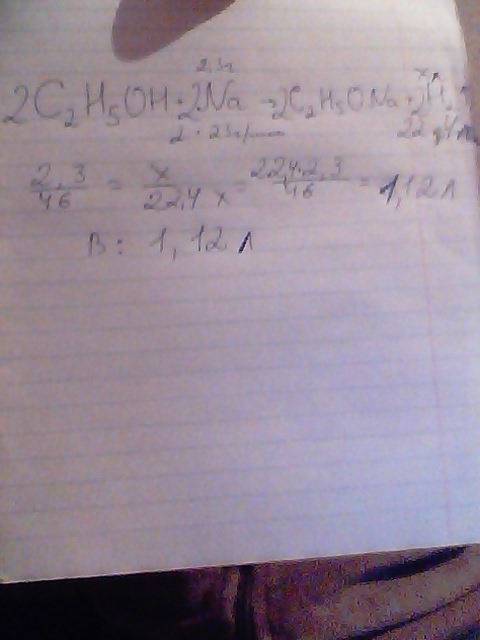 Будь ласка, терміново на сьогодні натрій масою 2.3 г. умістили в етанол. який об'єм водню виділився?