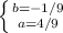 \left \{ {{b=-1/9} \atop {a=4/9}} \right.