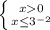 \left \{ {{x0} \atop {x \leq 3^{-2} }} \right.