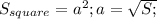 S_{square} = a^{2}; a = \sqrt{S;}