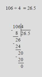 106: 4 с остатком в столбик. объяснить и рассказать.