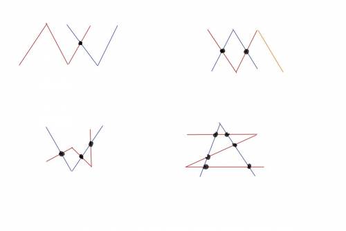 Красная ломаная линия состоит из 3 звеньев а синяя из 2 звеньев.нарисуй эти ломаные так,чтобы в их п