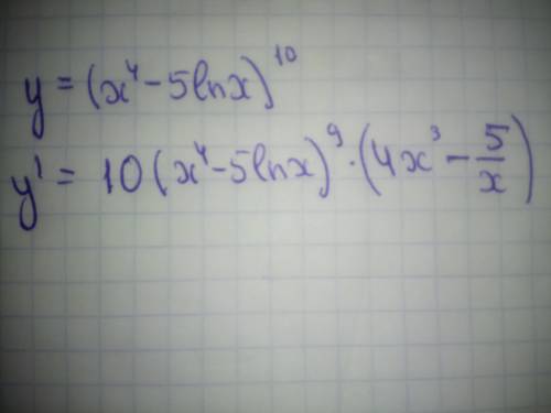 Вычислить производную ф-ции y=(x^4 - 5lnx)^10