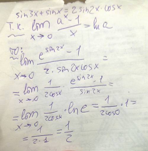 Lim x-> 0(e^sin2x-1)/(sinx+sin3x)