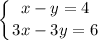 \displaystyle \left \{ {{x-y=4} \atop {3x-3y=6}} \right.