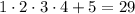 1\cdot 2\cdot 3 \cdot 4+5=29