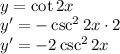 Найдите производную функции: а) y=ctg2x b) y=√x*sinx c) y=cos^2x