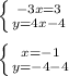 \left \{ {{-3x=3} \atop {y=4x-4}} \right. \\ \\ \left \{ {{x=-1} \atop {y=-4-4}} \right.