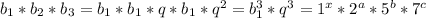 b_1*b_2*b_3=b_1*b_1*q*b_1*q^2=b_1^3*q^3=1^x*2^a*5^b*7^c