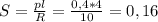 S= \frac{pl}{R} = \frac{0,4*4}{10} = 0,16