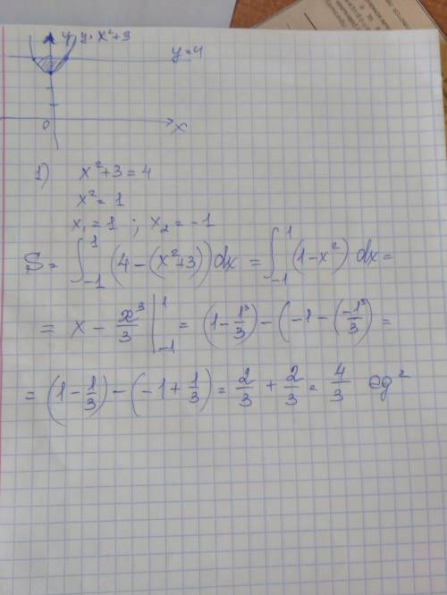 Вычислить площадь плоской фигуры, ограниченной линиями: y=x²+3; y=4 решить (прикрепляя рисунок/фото