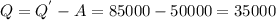 Q= Q^{'}-A=85000-50000=35000