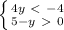 \left \{ {{4y\ \textless \ -4} \atop {5-y\ \textgreater \ 0}} \right.