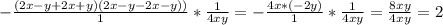 -\frac{(2x-y+2x+y)(2x-y-2x-y))}{1}* \frac{1}{4xy}=-\frac{4x*(-2y)}{1}* \frac{1}{4xy}=\frac{8xy}{4xy}=2