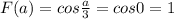 F(a)=cos \frac{a}{3}=cos0=1