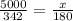 \frac{5000}{342} = \frac{x}{180}