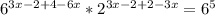 6^{3x-2+4-6x}*2^{3x-2+2-3x}=6^5