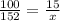 \frac{100}{152} = \frac{15}{x}