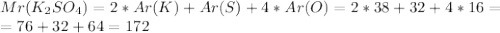 Mr(K_2SO_4)=2*Ar(K)+Ar(S)+4*Ar(O)=2*38+32+4*16=\\=76+32+64=172