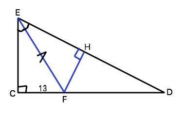 Впрямоугольном треугольнике dce с прямым углом c проведена биссектриса ef, причём fc=13 см. найдите
