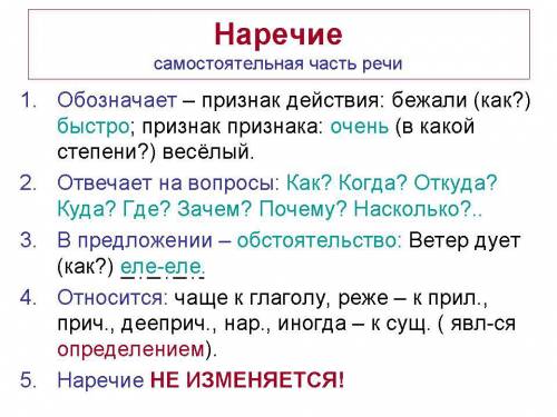 Рассказать о наречии как о части речи