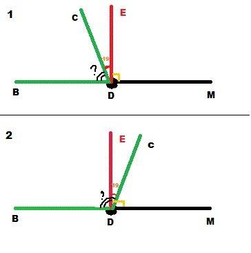 Из вершины развёрнутого угла bdm проведена биссектриса de и луч dc так,что уголcde=19°.какой может б