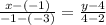 \frac{x-(-1)}{-1-(-3)} = \frac{y-4}{4-2}