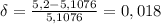 \delta=\frac{5,2-5,1076}{5,1076}=0,018