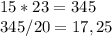 15*23=345 \\ 345/20=17,25