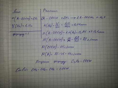 При взаимодействии 8,8 г насыщенной монокарбоновой кислоты с металлическим натрием выделилось 1,12 л